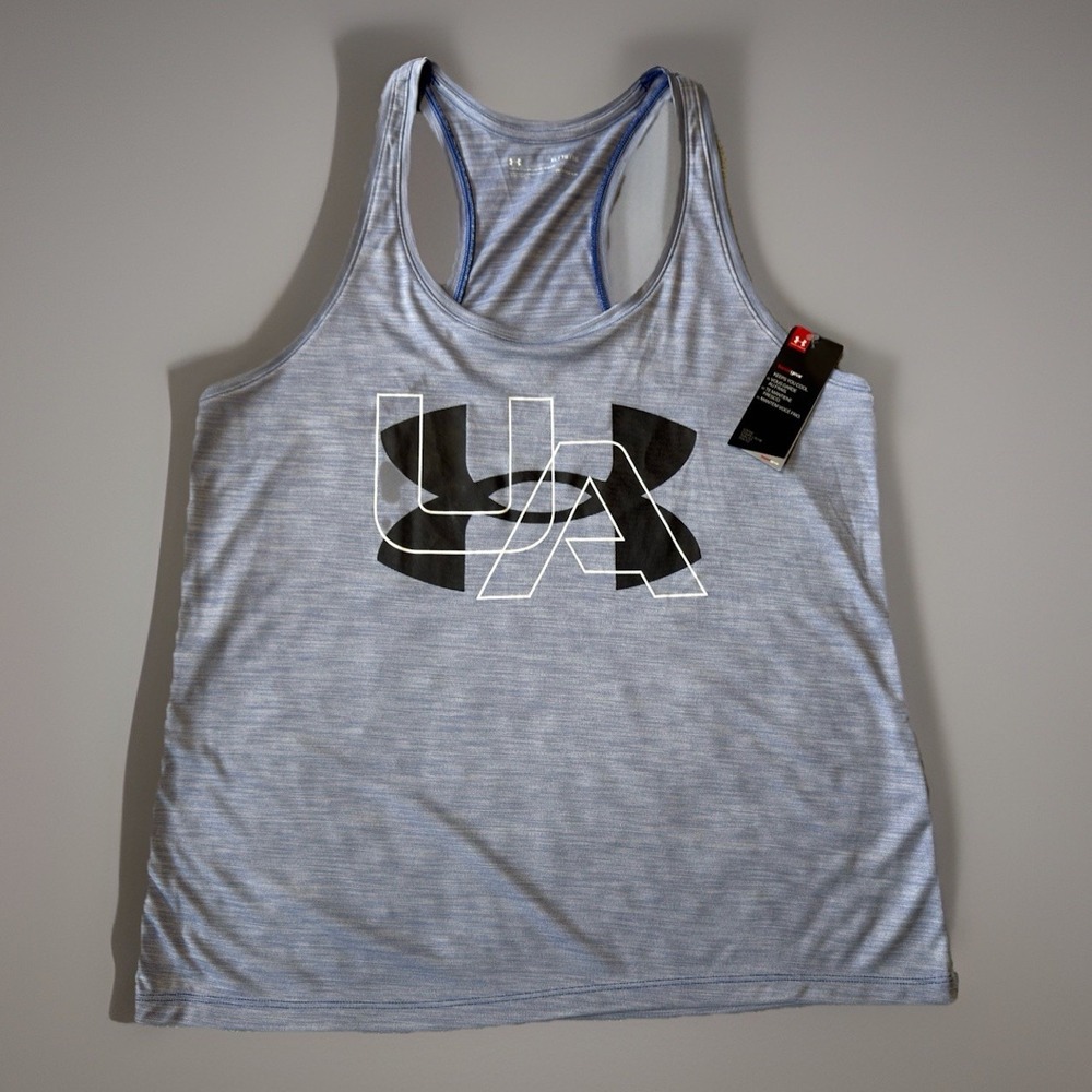 NWT Under Armour HeatGear Graphic Logo Tank Top Purple/Silver Womens X-Large